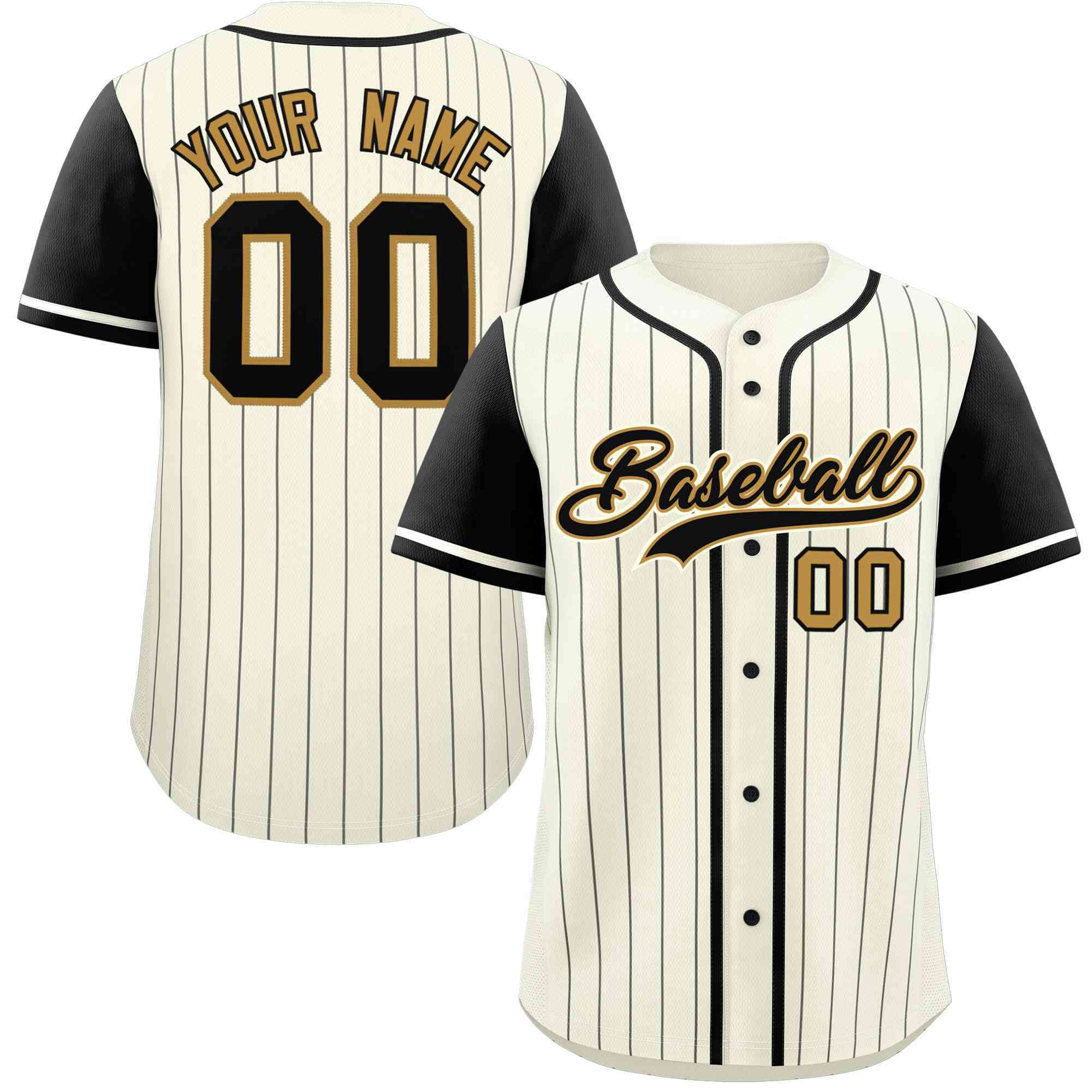 Custom Cream Black Stripe Fashion Raglan Sleeves Authentic Baseball Jersey