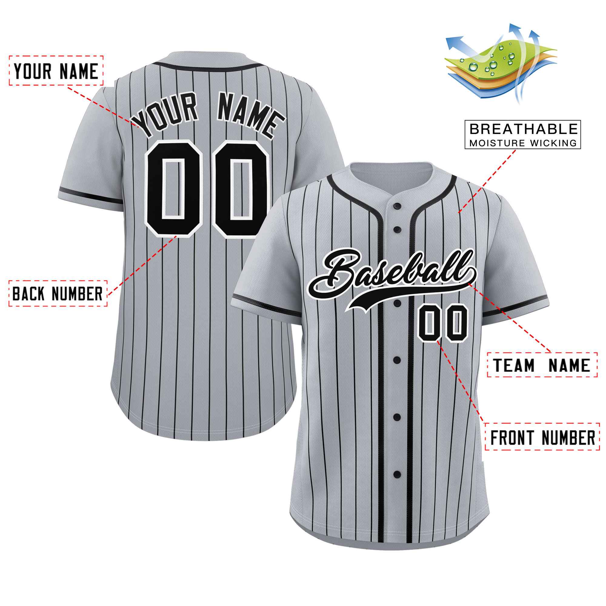 Custom Gray Black Stripe Fashion Raglan Sleeves Authentic Baseball Jersey