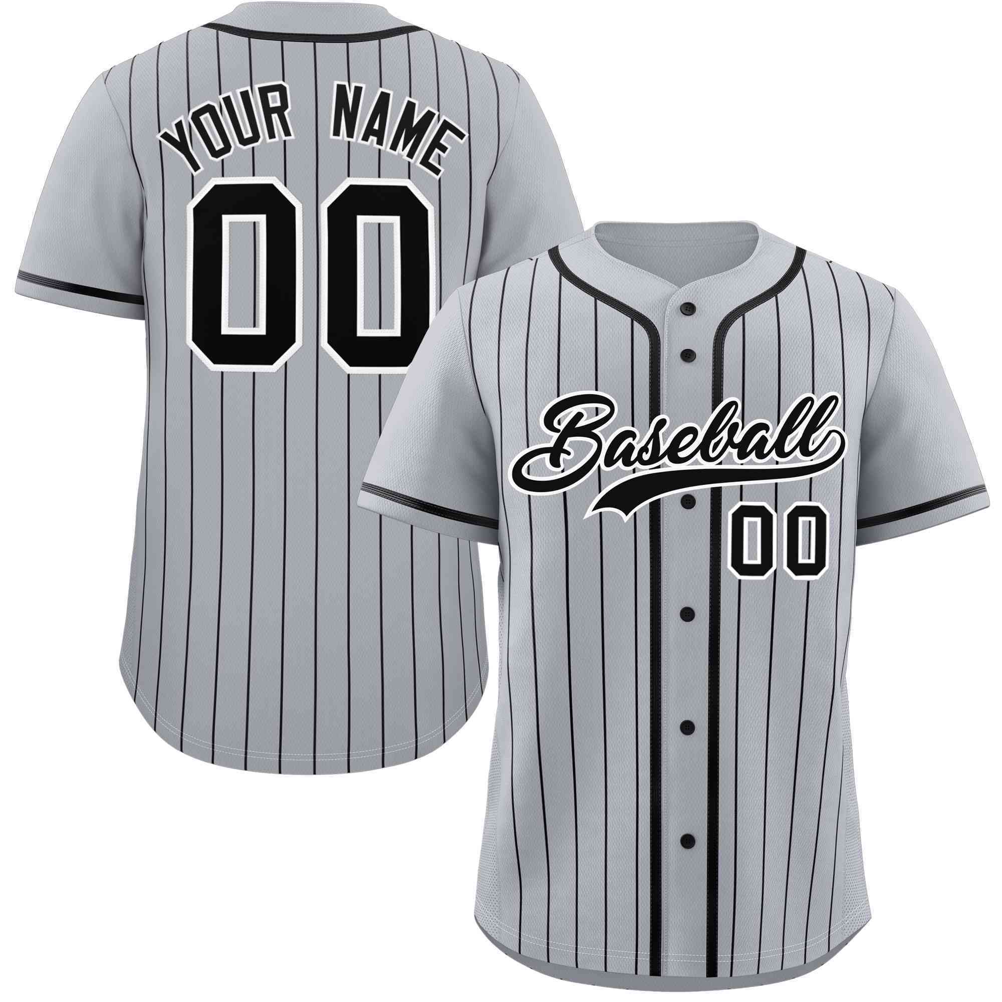 Custom Gray Black Stripe Fashion Raglan Sleeves Authentic Baseball Jersey