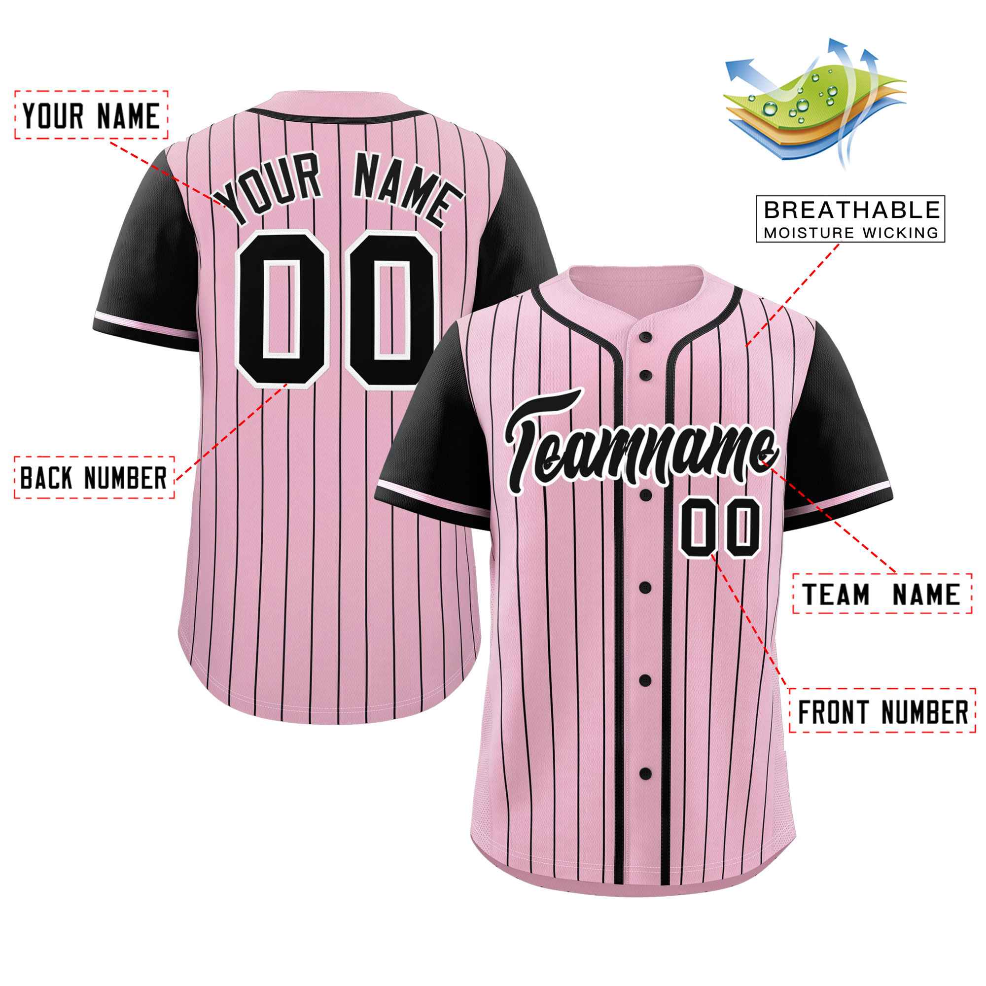 Custom Pink Black Stripe Fashion Raglan Sleeves Authentic Baseball Jersey