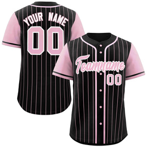 Custom Black Pink Stripe Fashion Raglan Sleeves Authentic Baseball Jersey