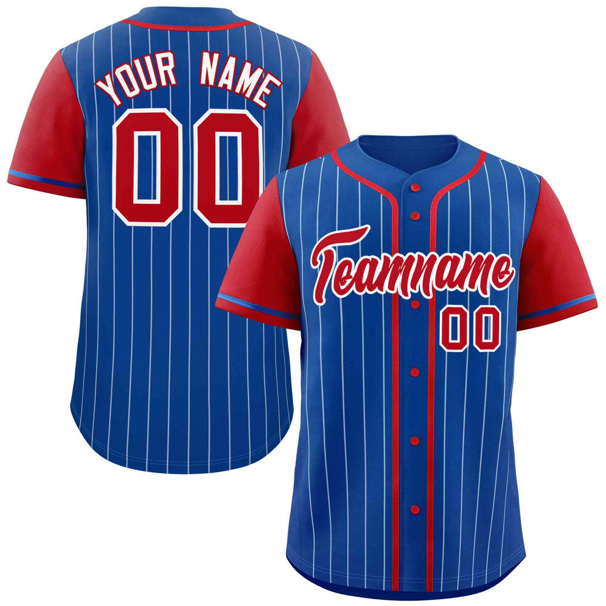 Custom Royal Red-White Stripe Fashion Raglan Sleeves Authentic Baseball Jersey