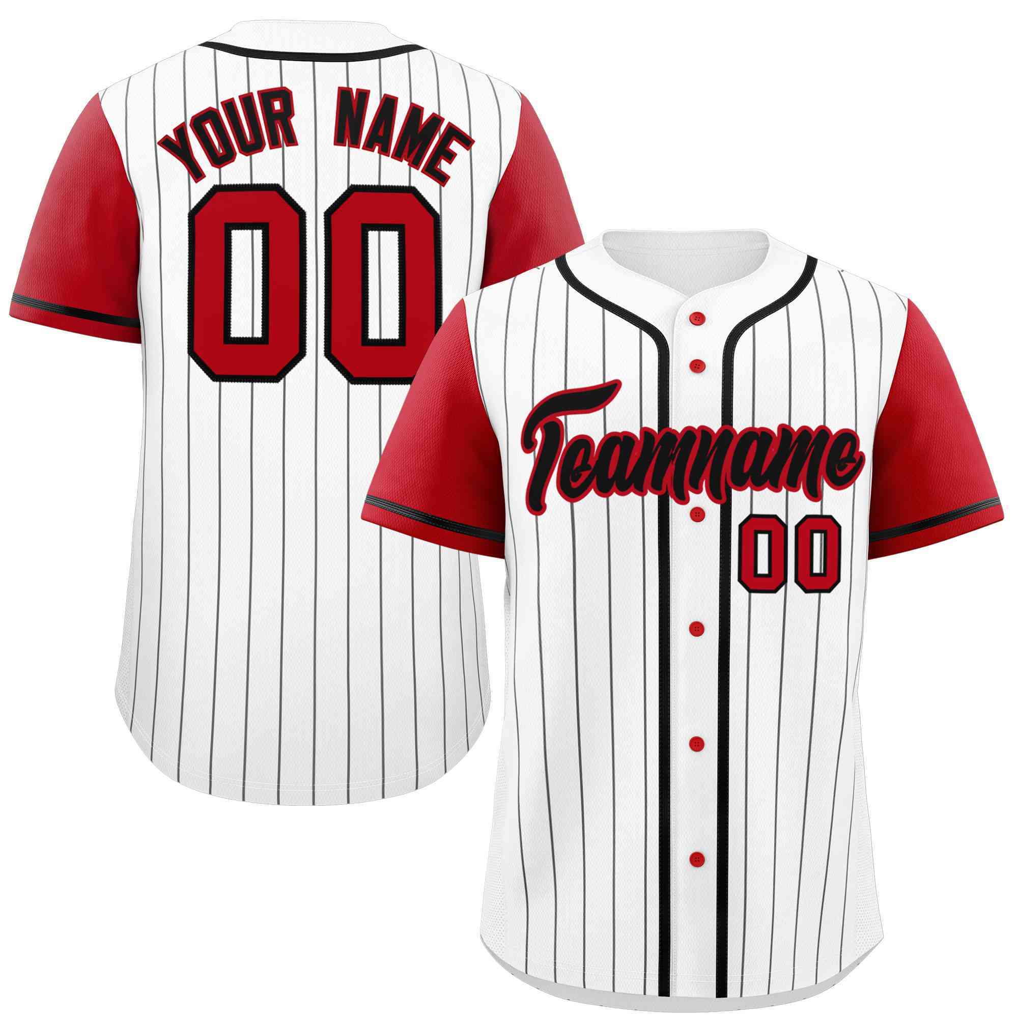 Custom White Red-Black Stripe Fashion Raglan Sleeves Authentic Baseball Jersey