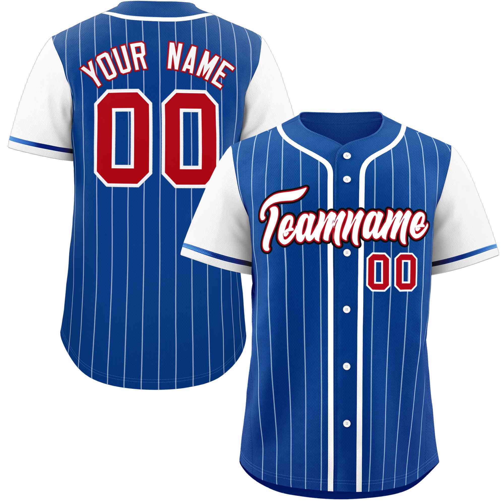 Custom Royal White Stripe Fashion Raglan Sleeves Authentic Baseball Jersey