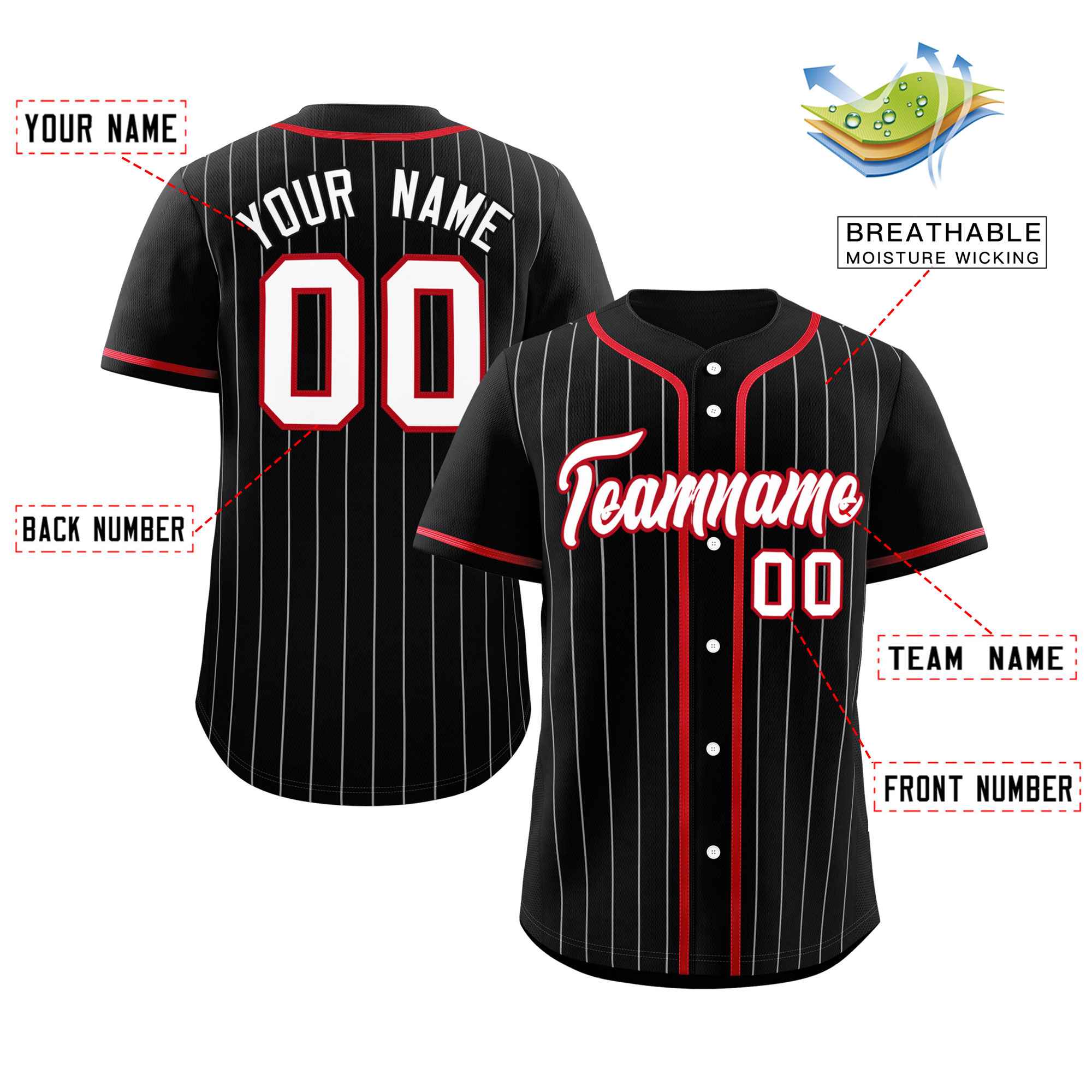 Custom Black Red Stripe Fashion Raglan Sleeves Authentic Baseball Jersey