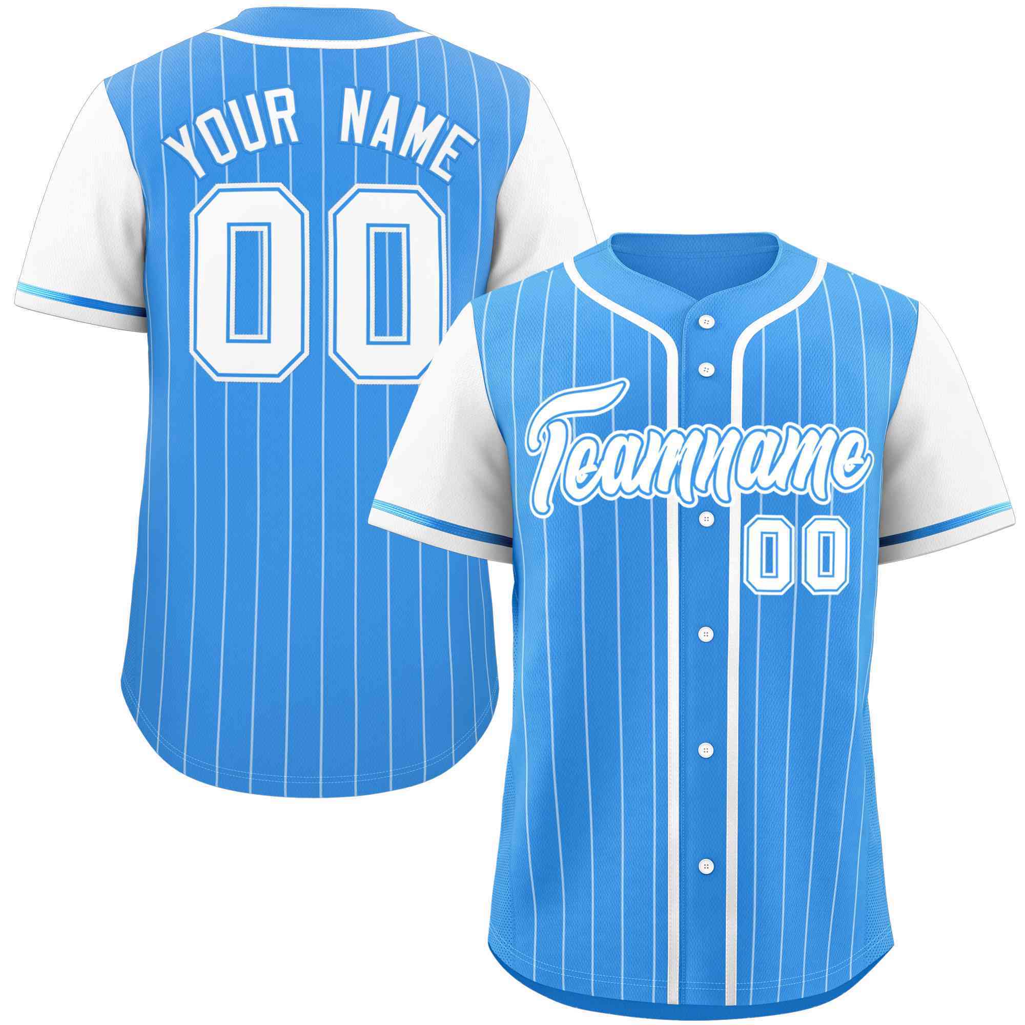 Custom Powder Blue White Stripe Fashion Raglan Sleeves Authentic Baseball Jersey