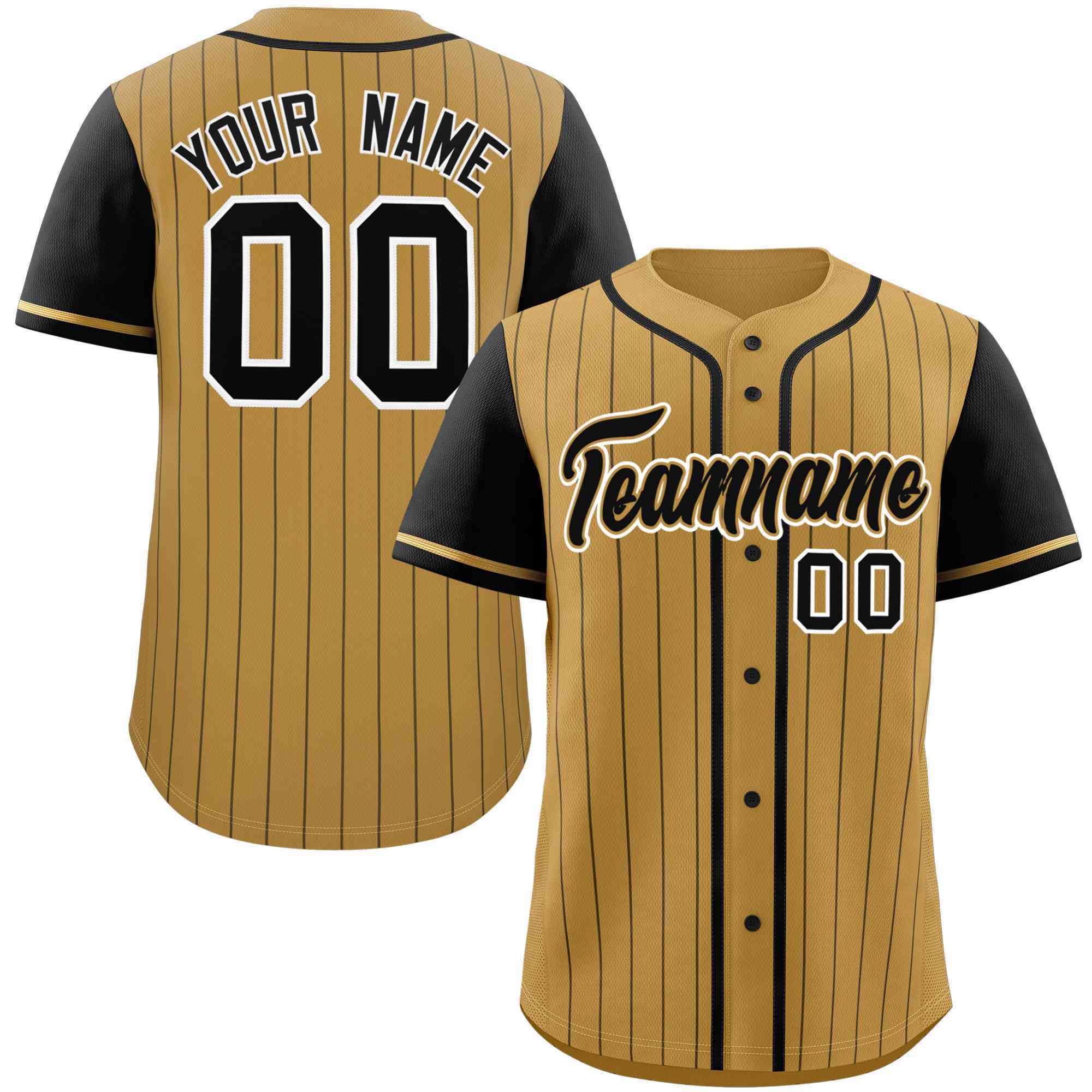 Custom Old Gold Black Stripe Fashion Raglan Sleeves Authentic Baseball Jersey