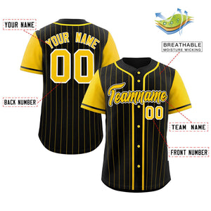 Custom Black Gold Stripe Fashion Raglan Sleeves Authentic Baseball Jersey