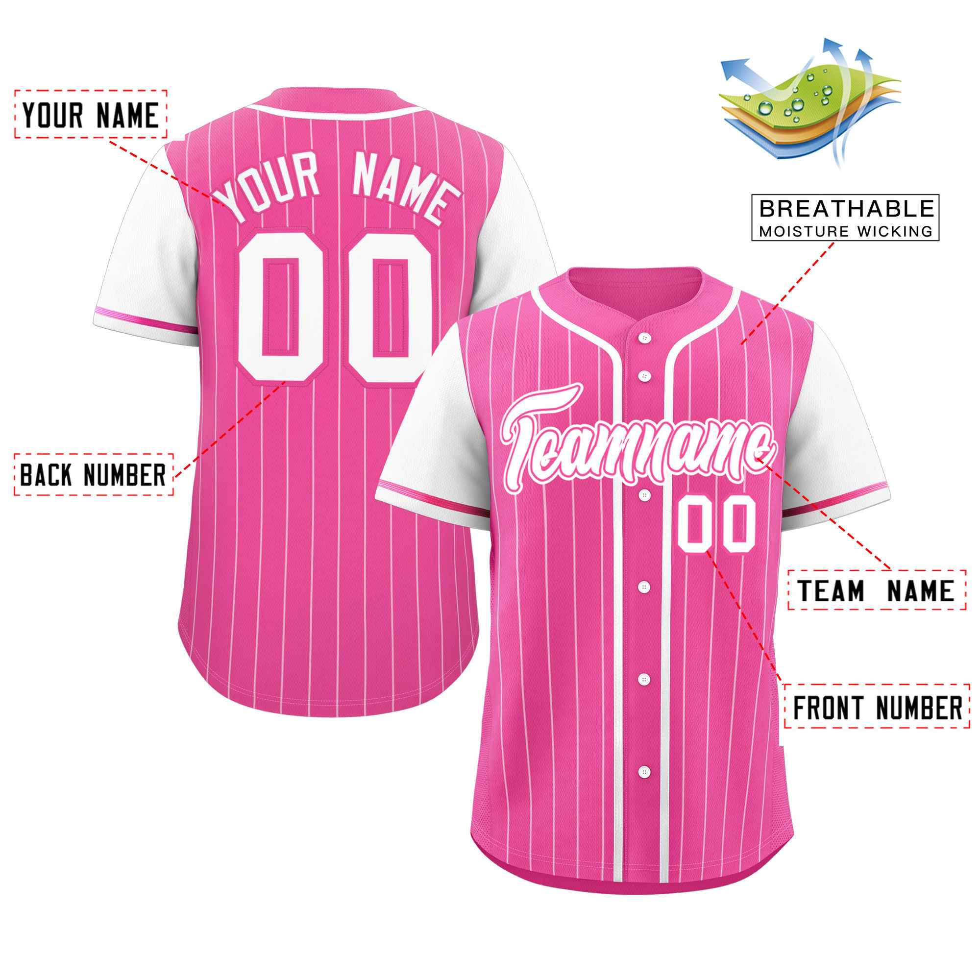 Custom Pink White Stripe Fashion Raglan Sleeves Authentic Baseball Jersey