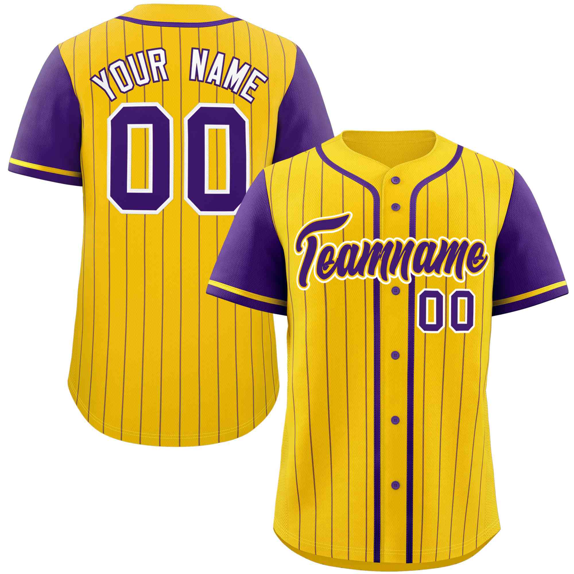 Custom Gold Purple Stripe Fashion Raglan Sleeves Authentic Baseball Jersey