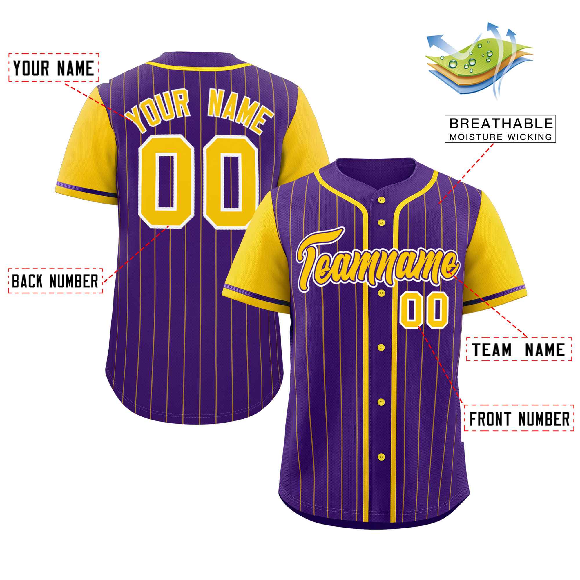 Custom Purple Gold Stripe Fashion Raglan Sleeves Authentic Baseball Jersey