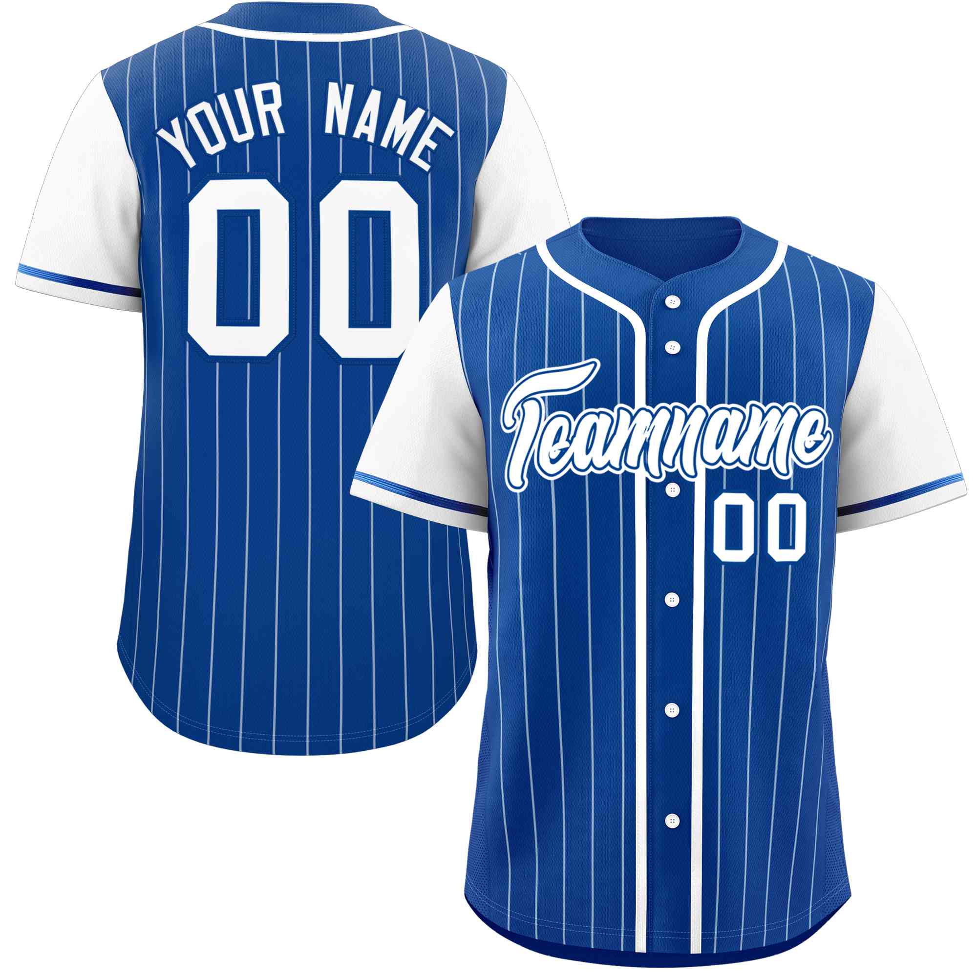 Custom Royal White Stripe Fashion Raglan Sleeves Authentic Baseball Jersey