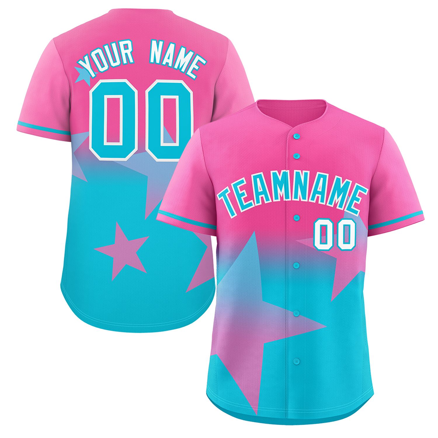 Custom Pink Lt Blue Gradient Star Graffiti Pattern Authentic Baseball Jersey