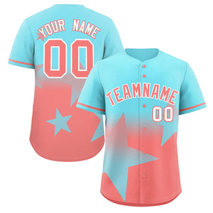 Custom Aqua Lt Red Gradient Star Graffiti Pattern Authentic Baseball Jersey