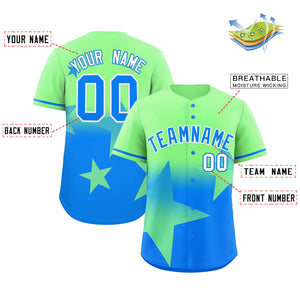 Custom Lt Green-Lt Blue Gradient Star Graffiti Pattern Authentic Baseball Jersey