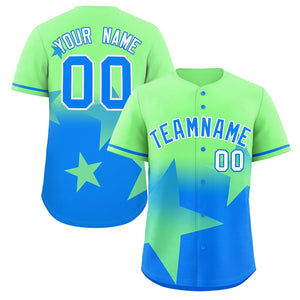 Custom Lt Green-Lt Blue Gradient Star Graffiti Pattern Authentic Baseball Jersey