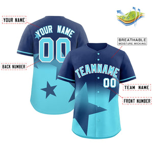 Custom Navy-Sky Blue Gradient Star Graffiti Pattern Authentic Baseball Jersey