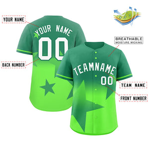 Custom Kelly Green-Lt Green Gradient Star Graffiti Pattern Authentic Baseball Jersey