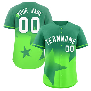 Custom Kelly Green-Lt Green Gradient Star Graffiti Pattern Authentic Baseball Jersey