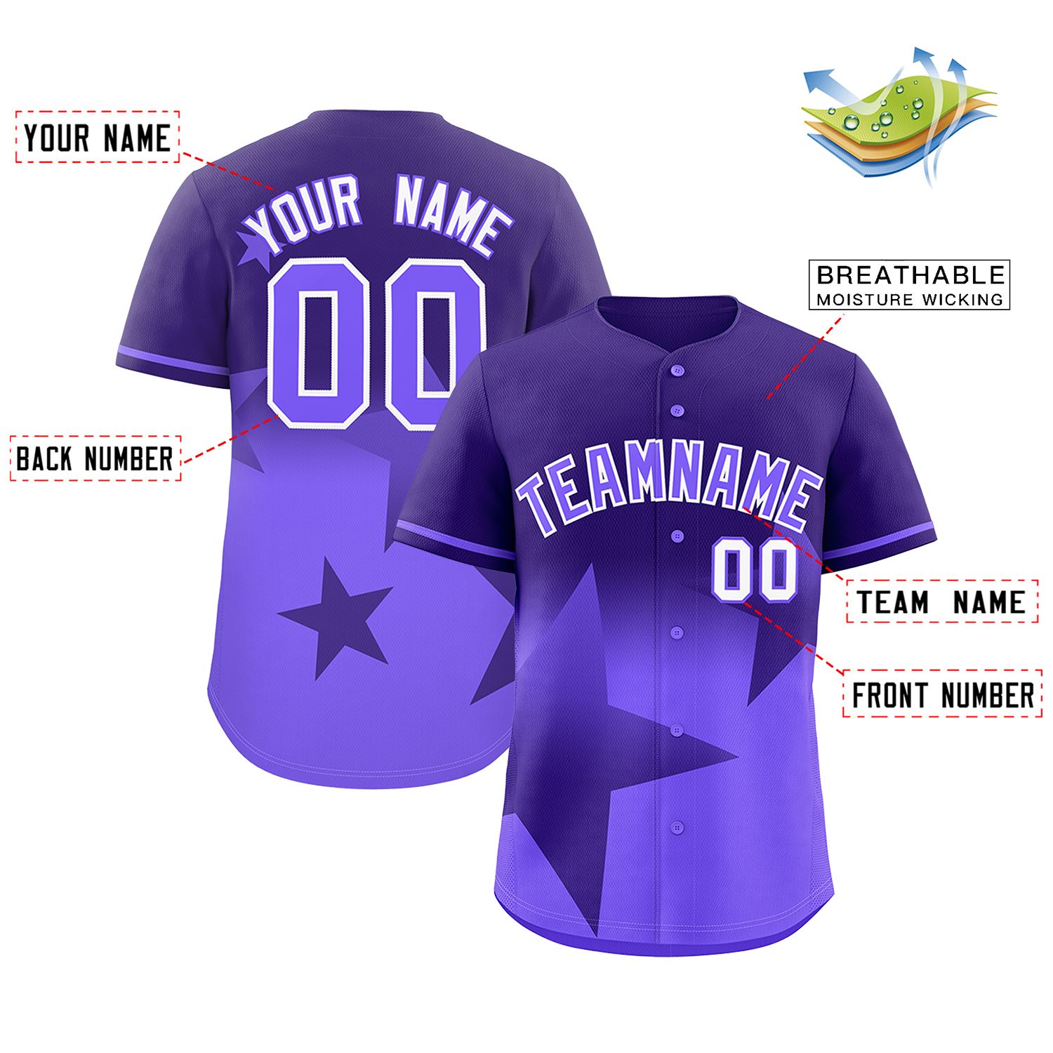 Custom Purple-Lt Purple Gradient Star Graffiti Pattern Authentic Baseball Jersey