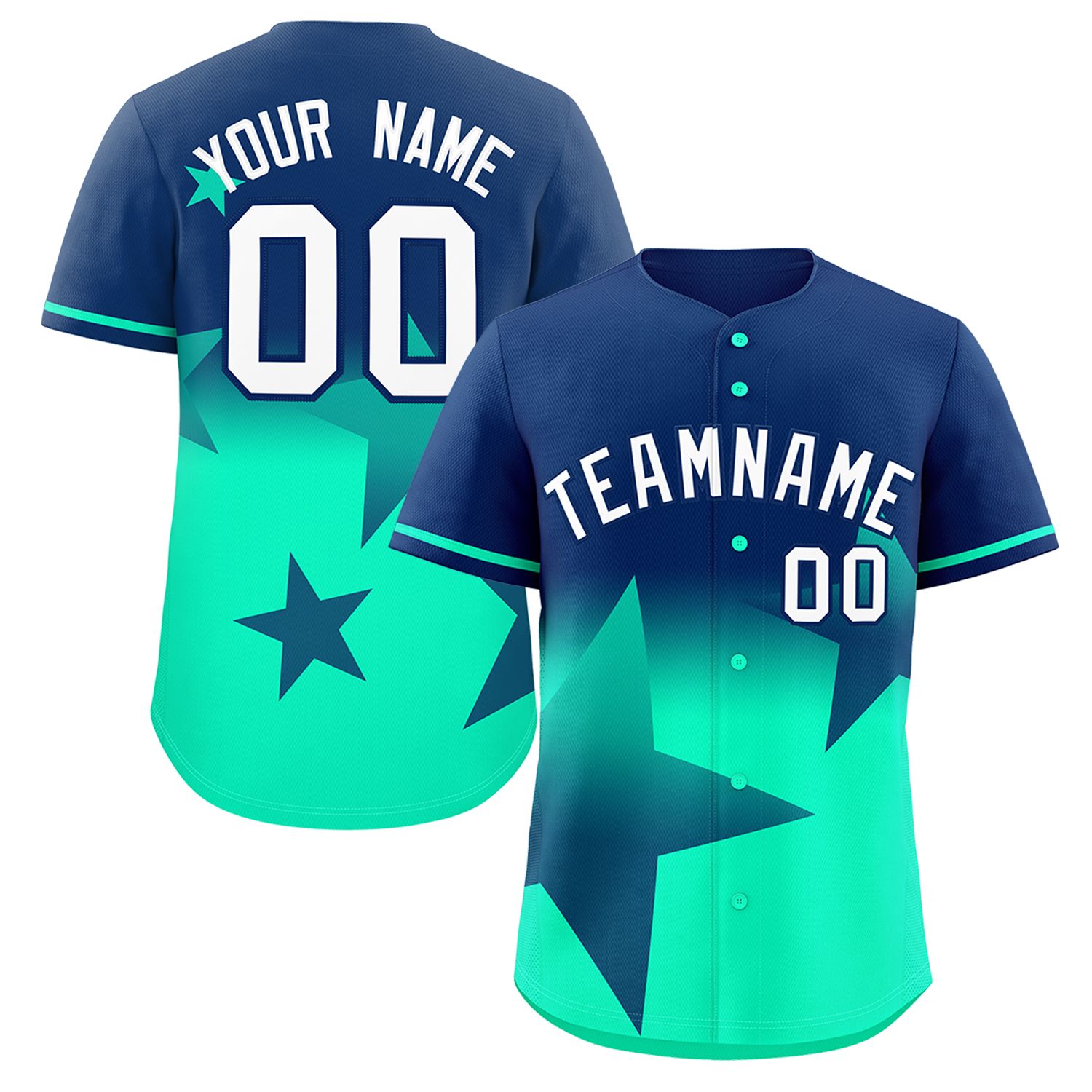 Custom Navy Lt Green Gradient Star Graffiti Pattern Authentic Baseball Jersey