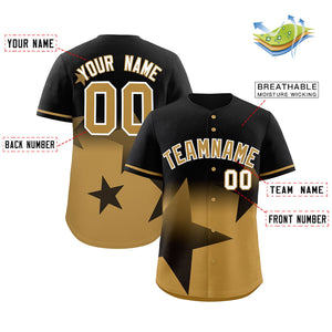 Custom Black Old Gold Gradient Star Graffiti Pattern Authentic Baseball Jersey