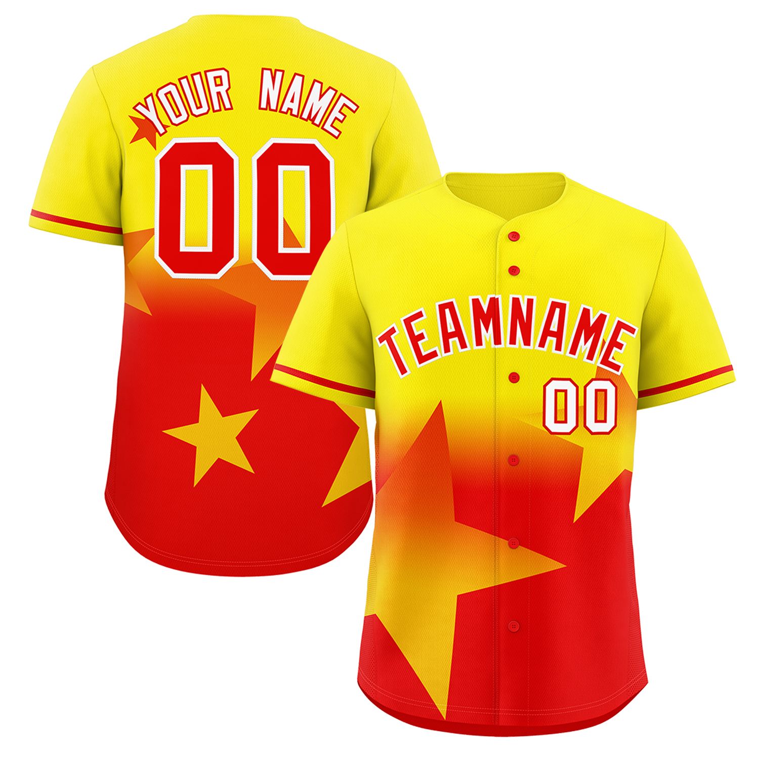 Custom Gold Red Gradient Star Graffiti Pattern Authentic Baseball Jersey