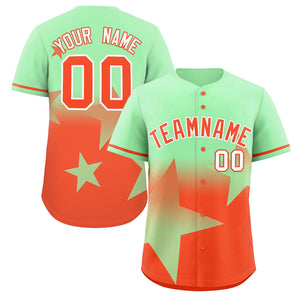 Custom Lt Green Orange Gradient Star Graffiti Pattern Authentic Baseball Jersey