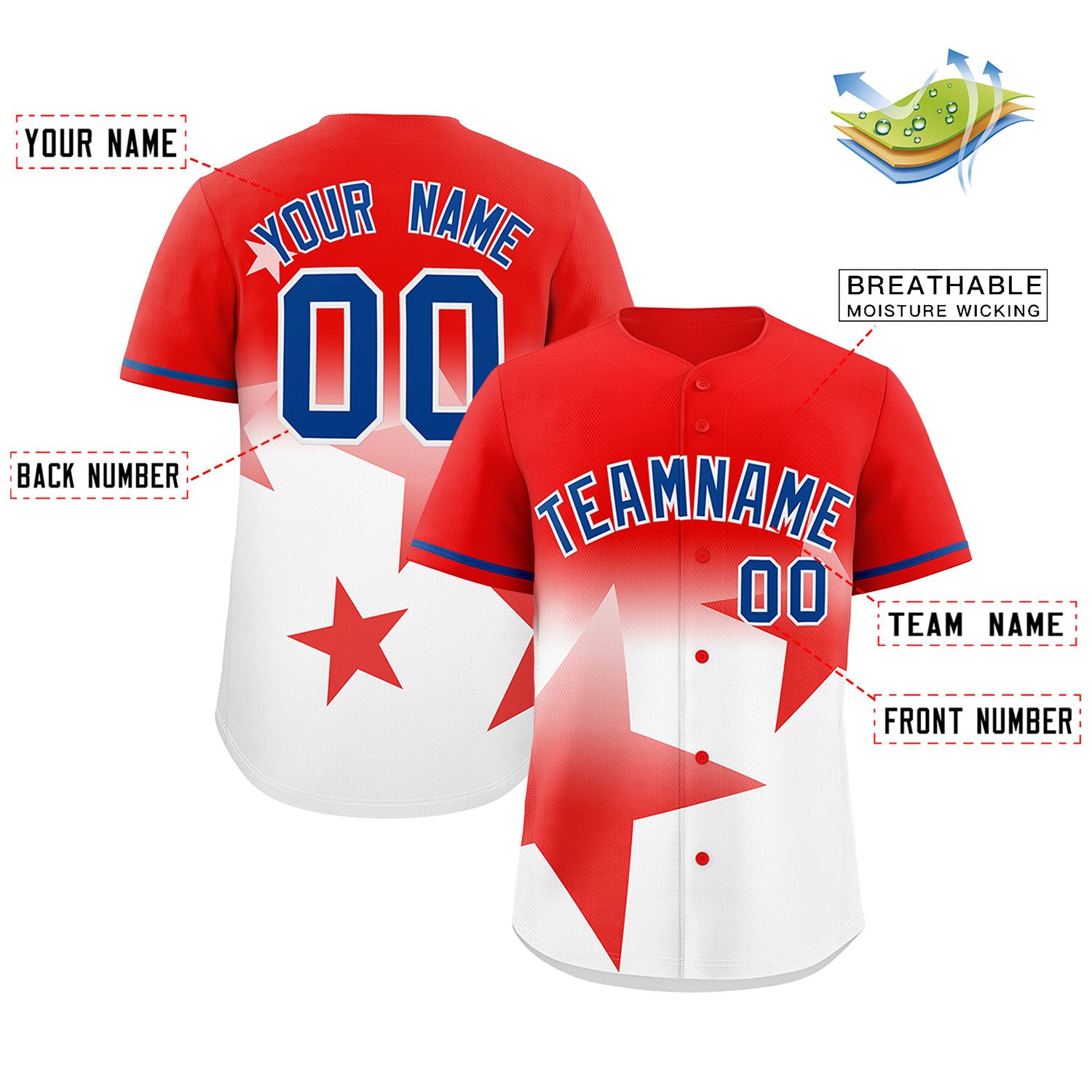 Custom Red White Gradient Star Graffiti Pattern Authentic Baseball Jersey