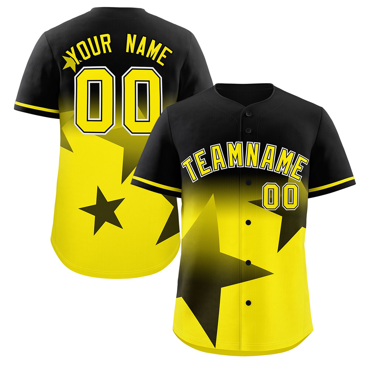 Custom Black Gold Gradient Star Graffiti Pattern Authentic Baseball Jersey