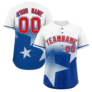 Custom White Royal Gradient Star Graffiti Pattern Authentic Baseball Jersey