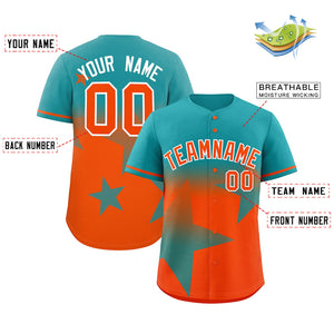 Custom Aqua Orange Gradient Star Graffiti Pattern Authentic Baseball Jersey