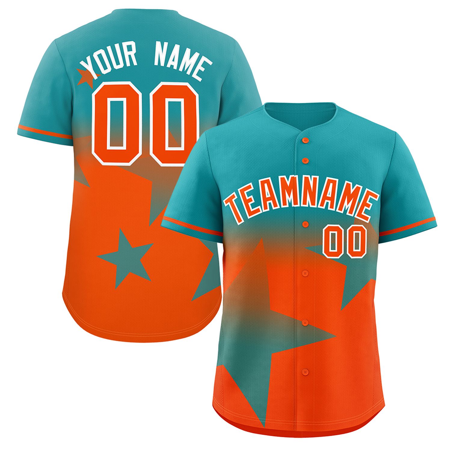 Custom Aqua Orange Gradient Star Graffiti Pattern Authentic Baseball Jersey