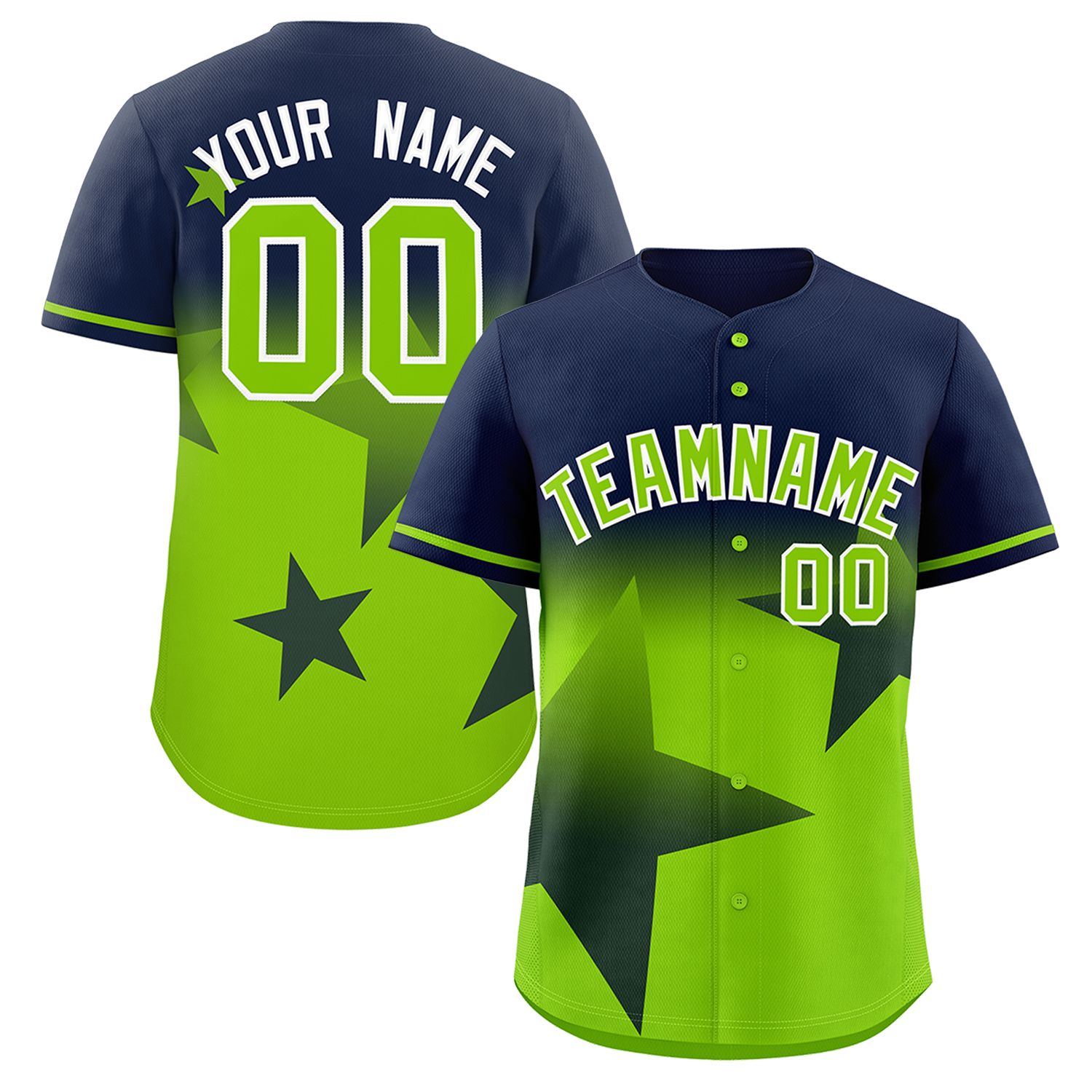 Custom Navy Neon Green Gradient Star Graffiti Pattern Authentic Baseball Jersey