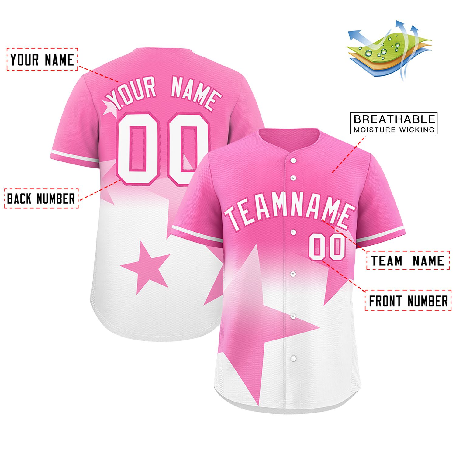 Custom Pink White Gradient Star Graffiti Pattern Authentic Baseball Jersey