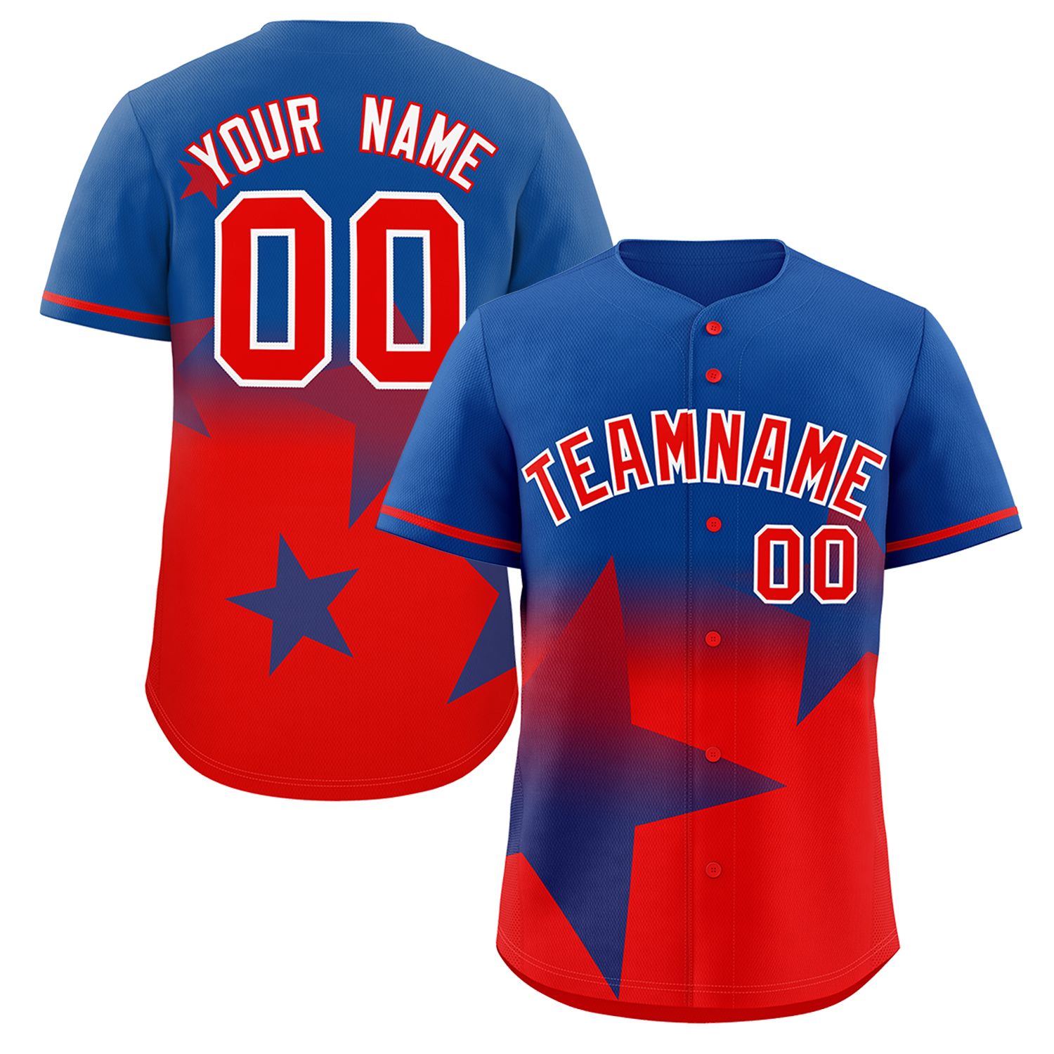 Custom Royal Red Gradient Star Graffiti Pattern Authentic Baseball Jersey