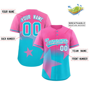 Custom Pink Lt Blue Gradient Star Graffiti Pattern Authentic Baseball Jersey