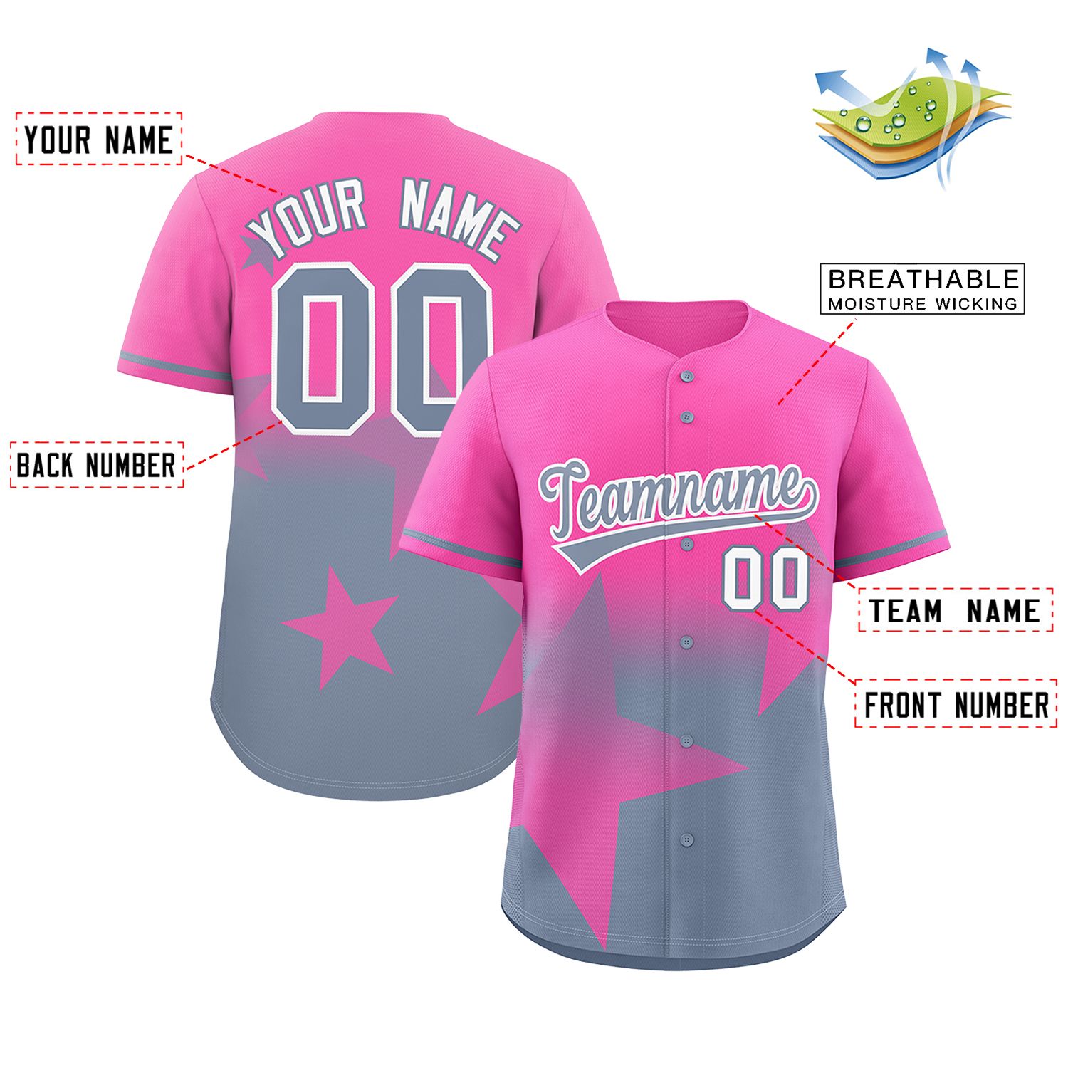 Custom Pink Dark Gray Gradient Star Graffiti Pattern Authentic Baseball Jersey