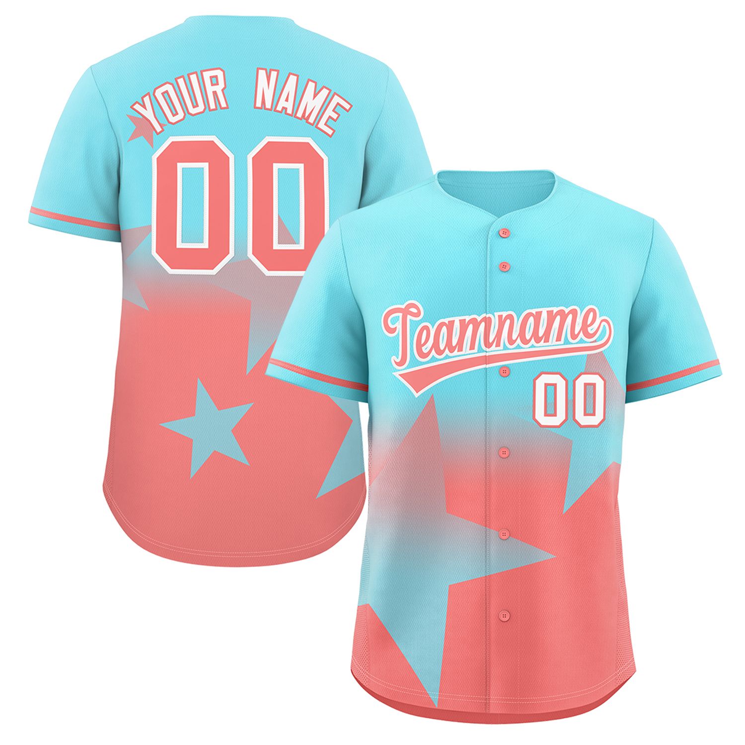 Custom Aqua Lt Red Gradient Star Graffiti Pattern Authentic Baseball Jersey