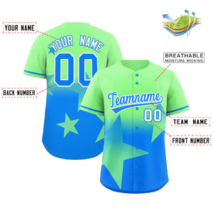 Custom Lt Green-Lt Blue Gradient Star Graffiti Pattern Authentic Baseball Jersey