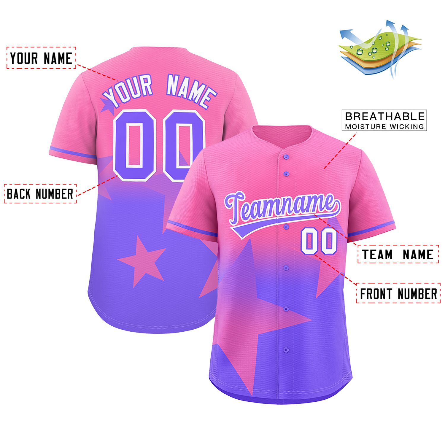 Custom Pink Purple Gradient Star Graffiti Pattern Authentic Baseball Jersey