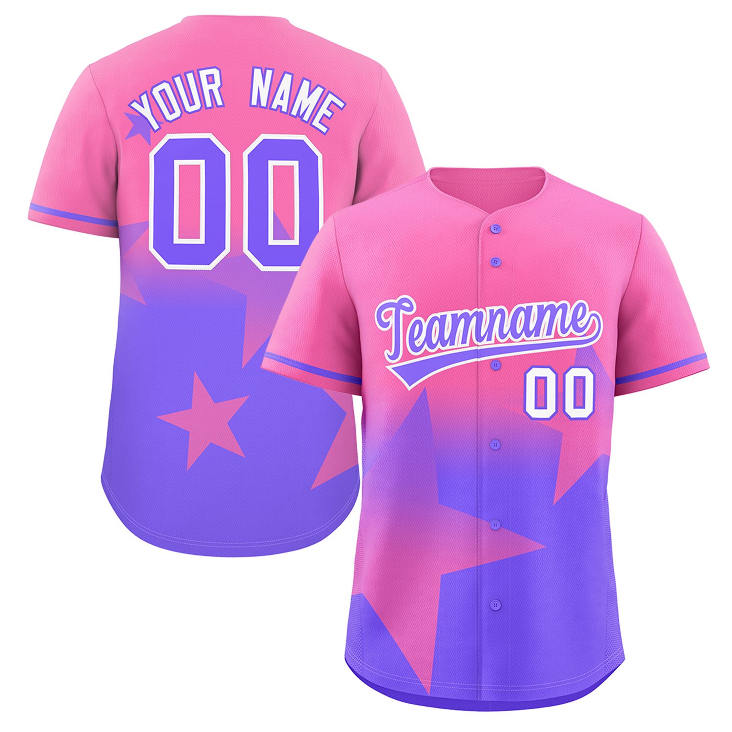 Custom Pink Purple Gradient Star Graffiti Pattern Authentic Baseball Jersey