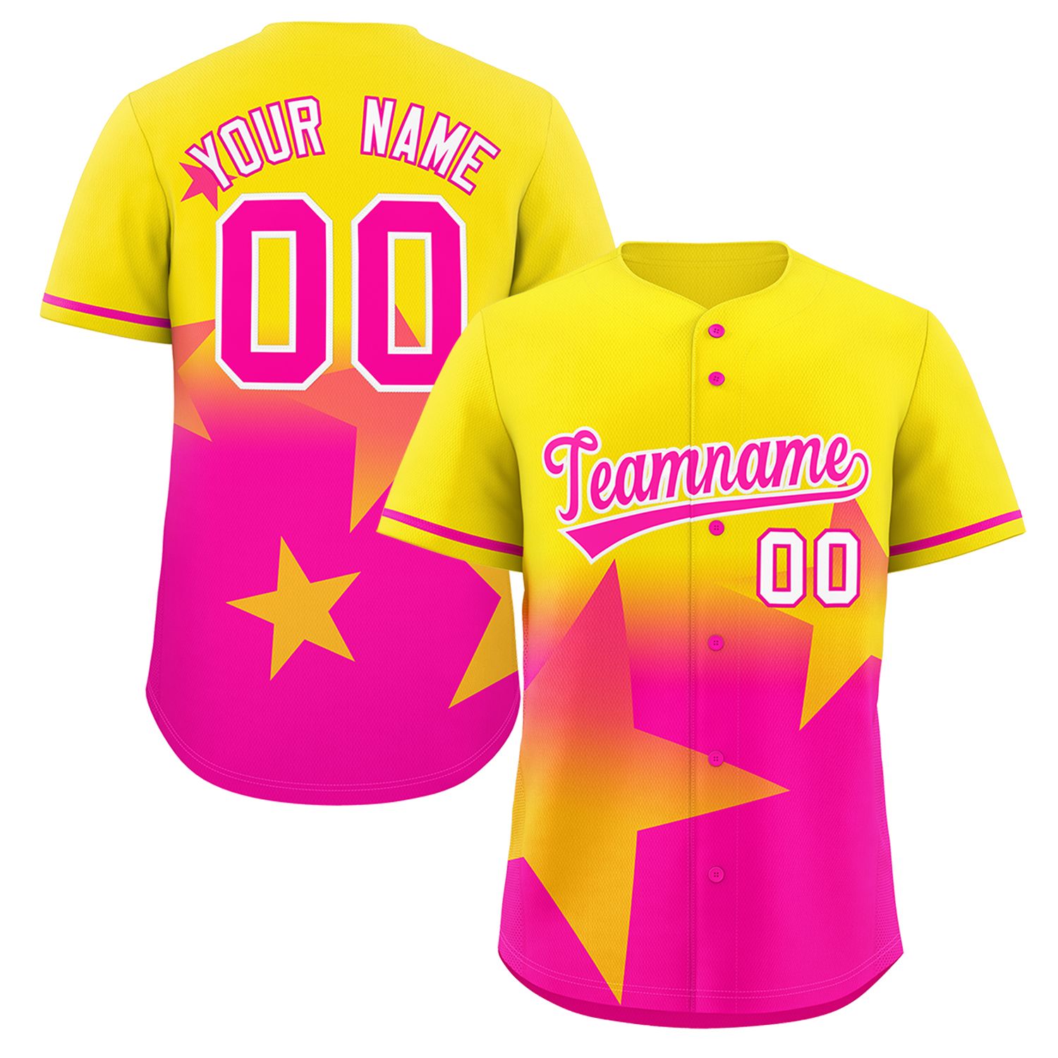 Custom Gold Pink Gradient Star Graffiti Pattern Authentic Baseball Jersey