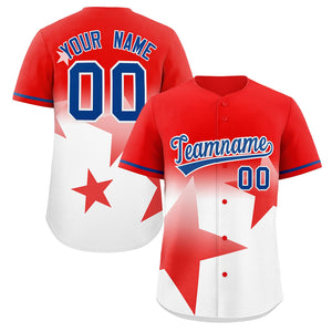 Custom Red White Gradient Star Graffiti Pattern Authentic Baseball Jersey