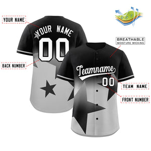 Custom Black Gray Gradient Star Graffiti Pattern Authentic Baseball Jersey