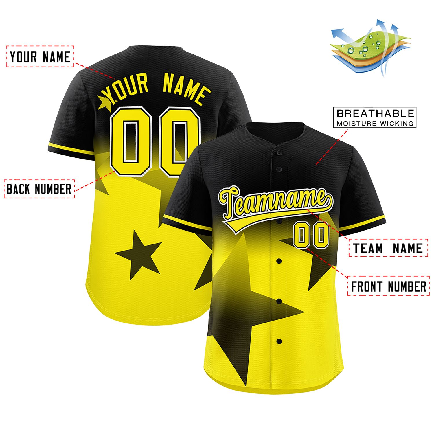 Custom Black Gold Gradient Star Graffiti Pattern Authentic Baseball Jersey