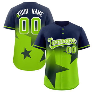 Custom Navy Neon Green Gradient Star Graffiti Pattern Authentic Baseball Jersey