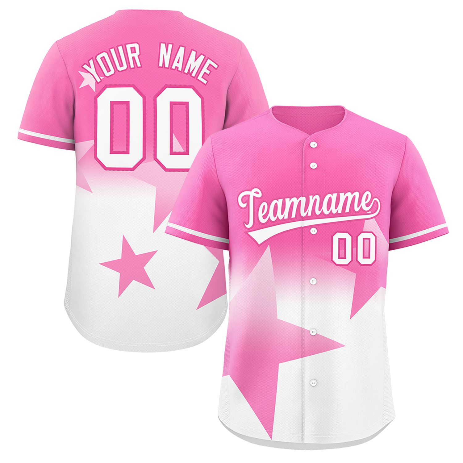 Custom Pink White Gradient Star Graffiti Pattern Authentic Baseball Jersey