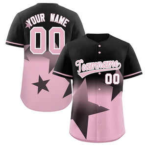 Custom Black Pink Gradient Star Graffiti Pattern Authentic Baseball Jersey