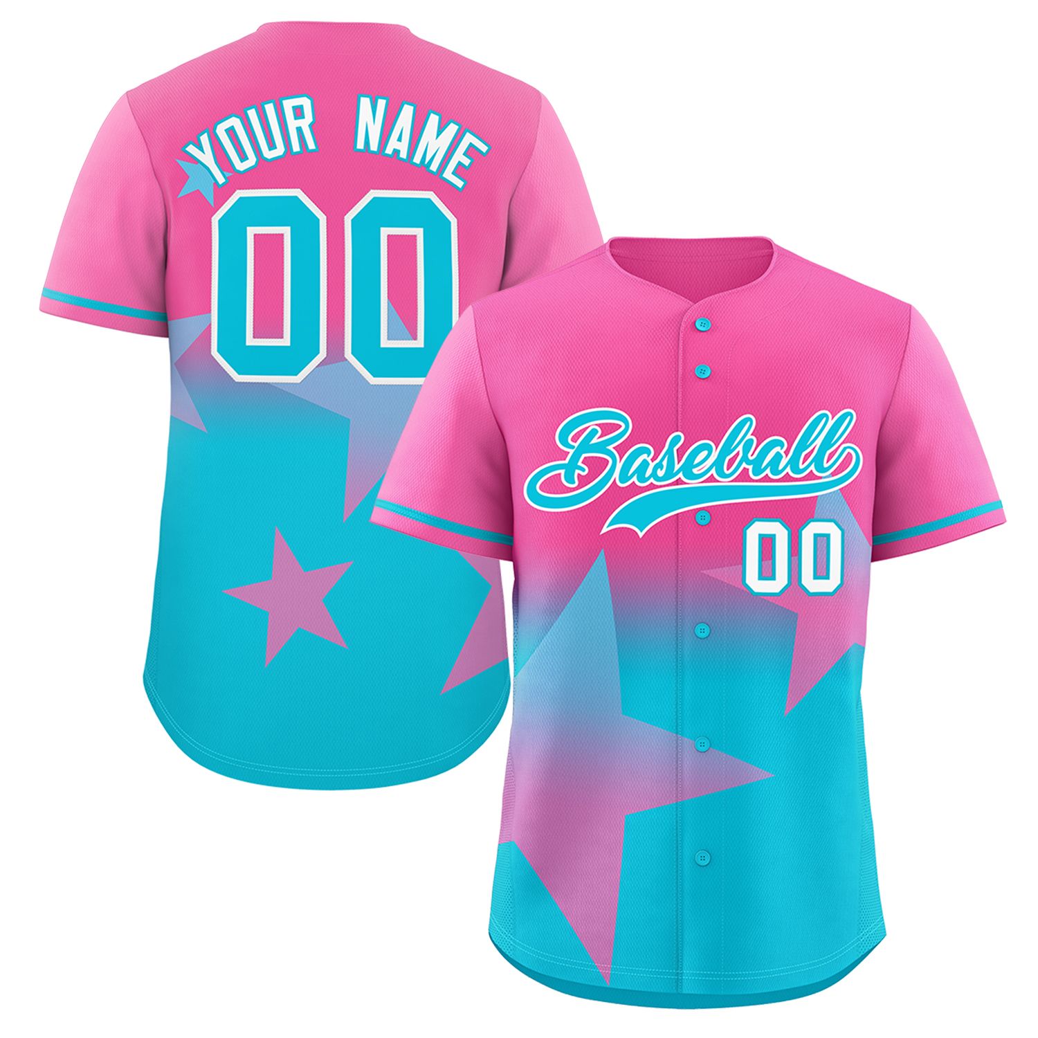 Custom Pink Lt Blue Gradient Star Graffiti Pattern Authentic Baseball Jersey